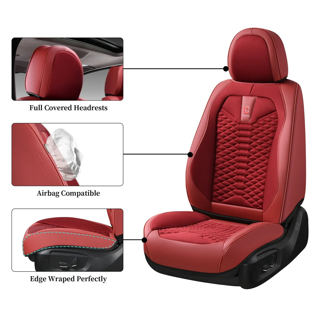 Red Car Covers Protectors, Seat Most Coverado for 5 Back & Set Interior Full Trucks Breathable Universal Fit Auto Seats Fabric Pickup Leather SUV Women, Front Sedans Car Seat