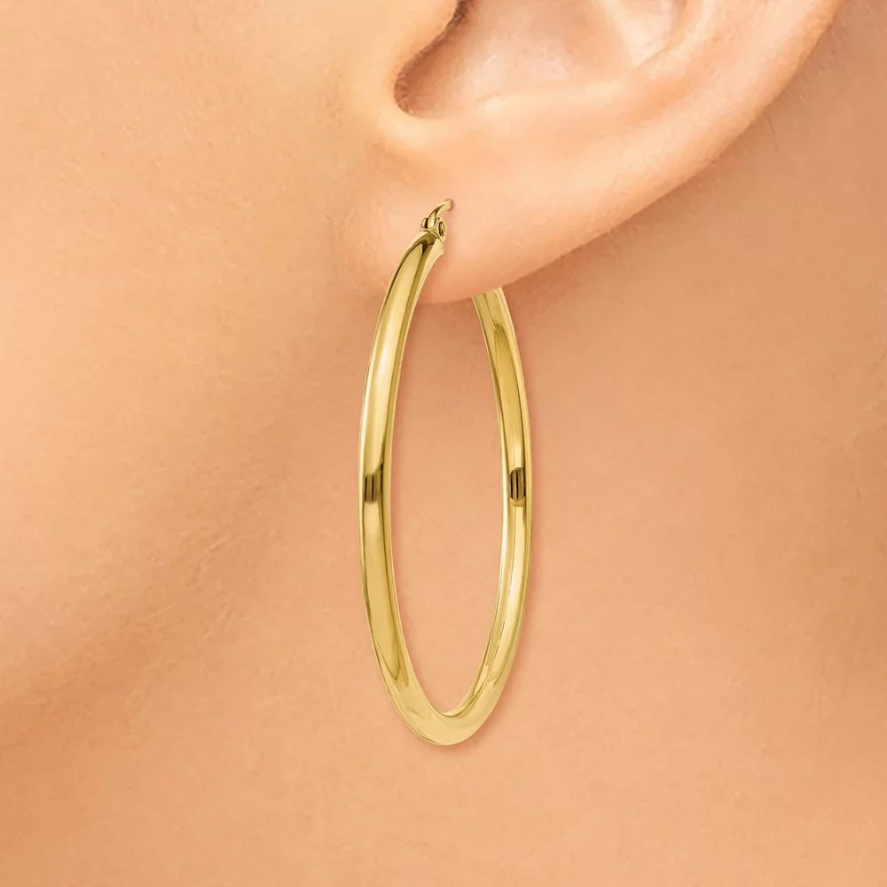 Women for Earrings; 2.5mm Tube Yellow and Hoop for and Adults 14kt Gold Polished Men Teens; Lightweight Real