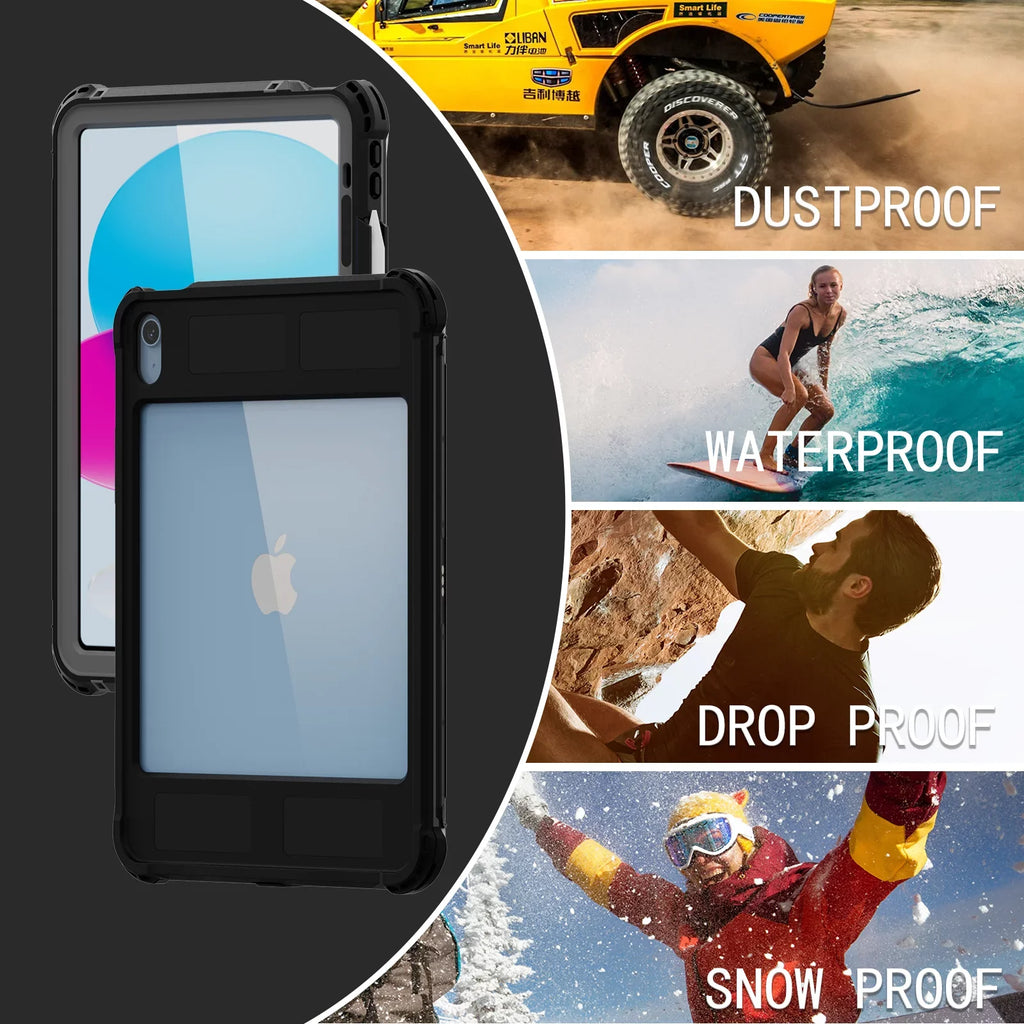 Screen Bracket Case Pencil Kickstand 10.9" Protector Underwater IP68 (2022) iPad Dustproof Shockproof with Waterproof Case Swivel Holder 10th for Genetation Protective Strap Carrying Rugged K-Lion