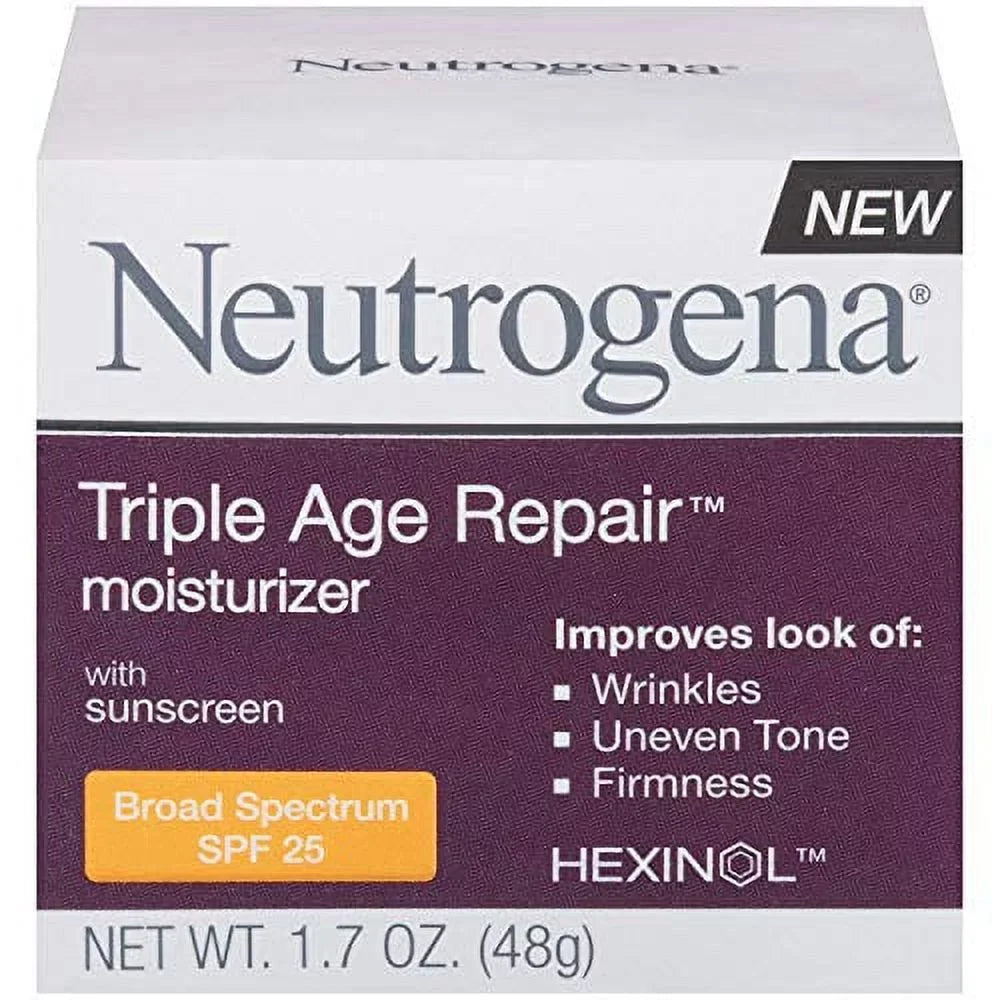 25 Neutrogena Skin, Wrinkles, Anti-Wrinkle Facial of look Evens Vitamin Moisturizer Repair Tone, with Sunscreen, Pack C SPF 1.7 Daily Firms Triple Skin Age help 2 oz Smooth and