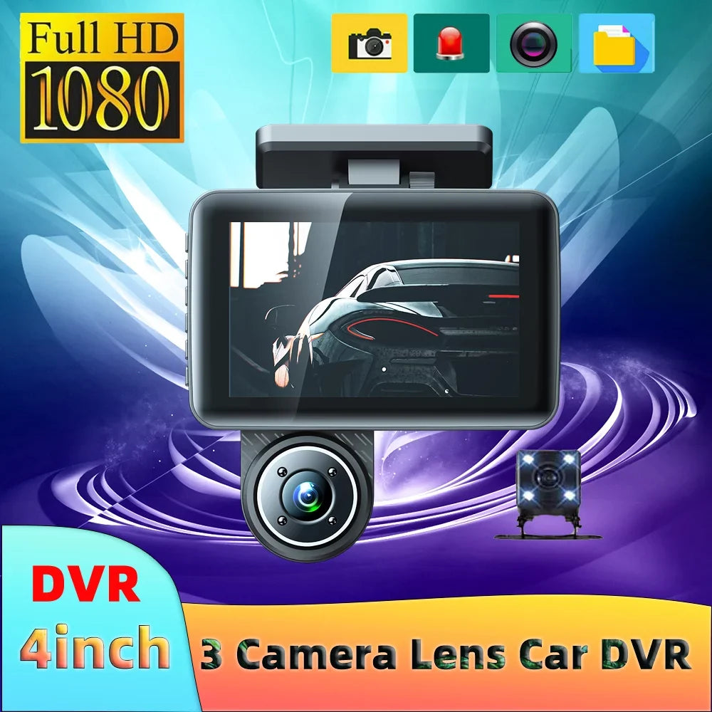 Camcorder Cameras 3 Car Driving Cam Rearview Mirror Angle Wide Pinnaco Safety Recorder Dash