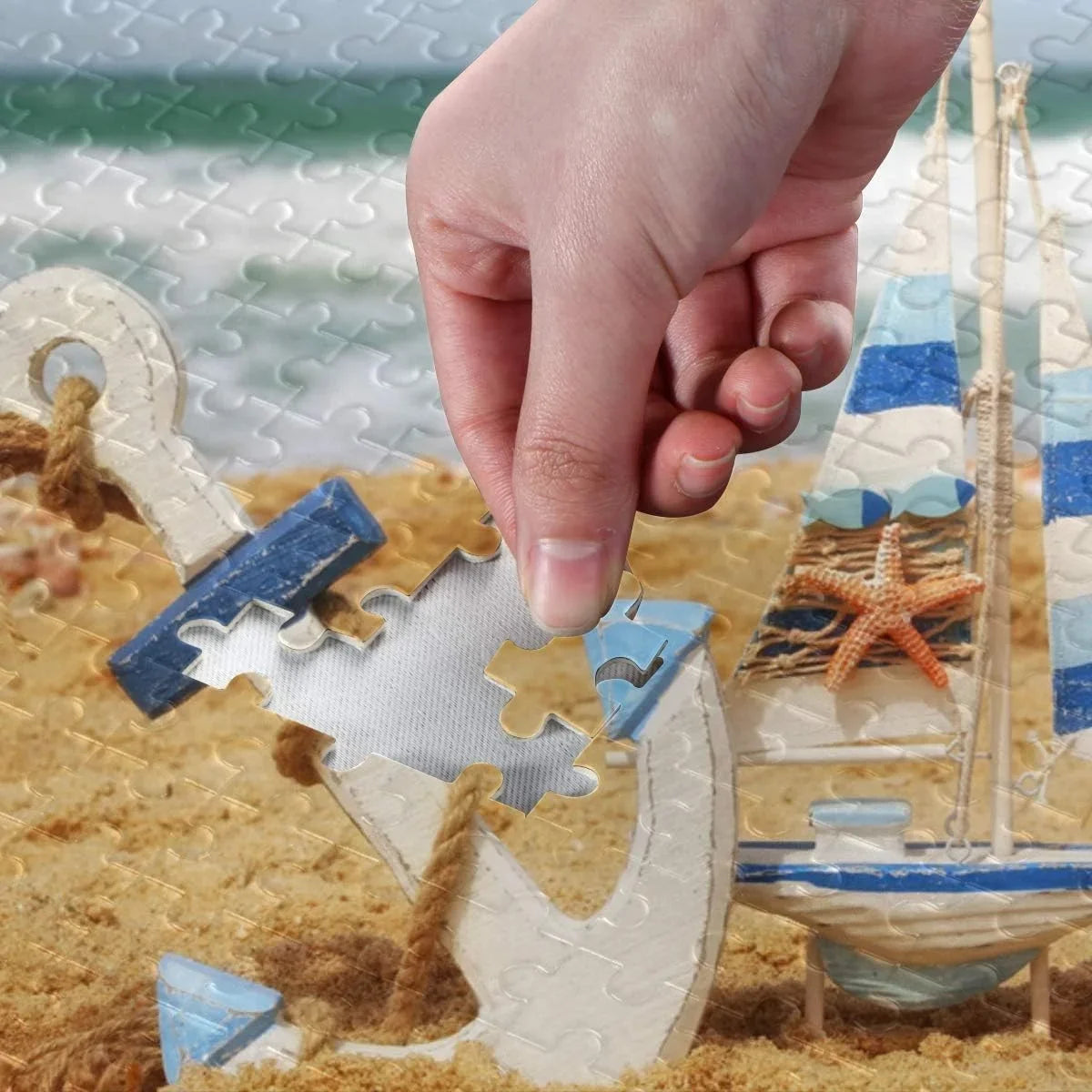 On Starfish Horizon Jigsaw Tropical Kids Puzzle Puzzles DIY Gift Sea Beach Ocean 500 Adults Pieces Sand for and Wellsay Sailboat Summer Anchor