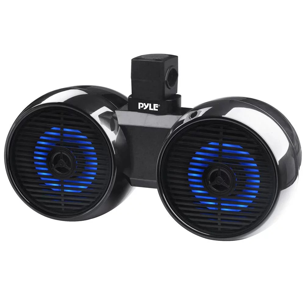 Bluetooth Stereo Includes Sound Pyle Dual Range Off-Road w/LED (Black) System Boat, Car Wakeboard - Tower 2-Way Brackets ATV Speakers Outdoor 6.5” Waterproof 200W Speaker Light, for Jeep Full Marine