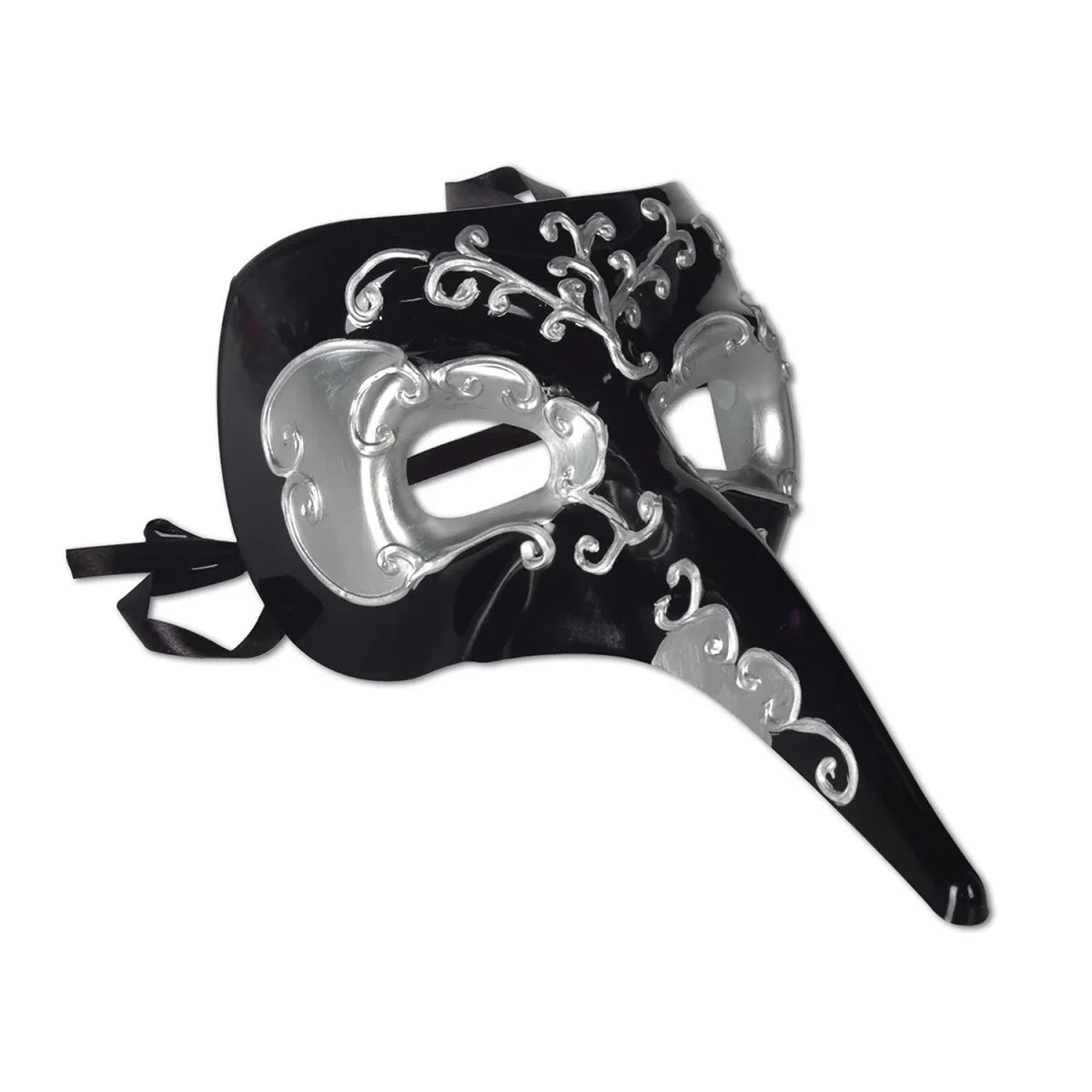 Nose Masks Long of Mardi Gras Pack 12 Elegant Club Black Masquerade and Silver Beistle