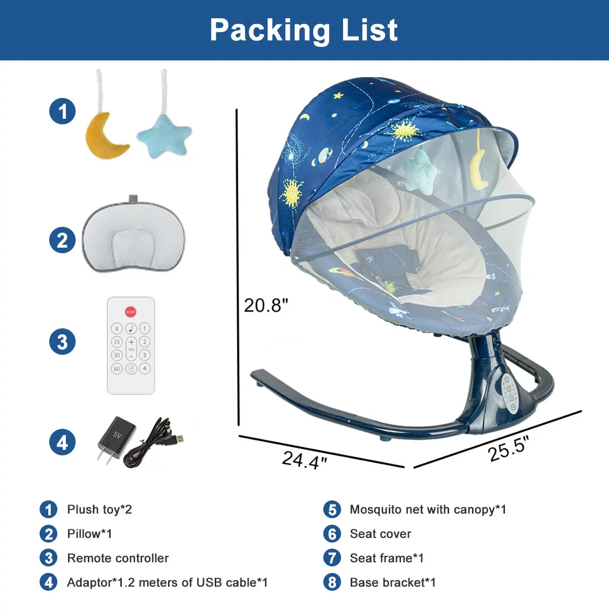 Seat Indoor Bluetooth Outdoor, Baby 3 Positions, 4 Baby with for and Blue Control Infants, Swings Infant Speaker for with Swing Music Swing Speeds Portable Remote and -