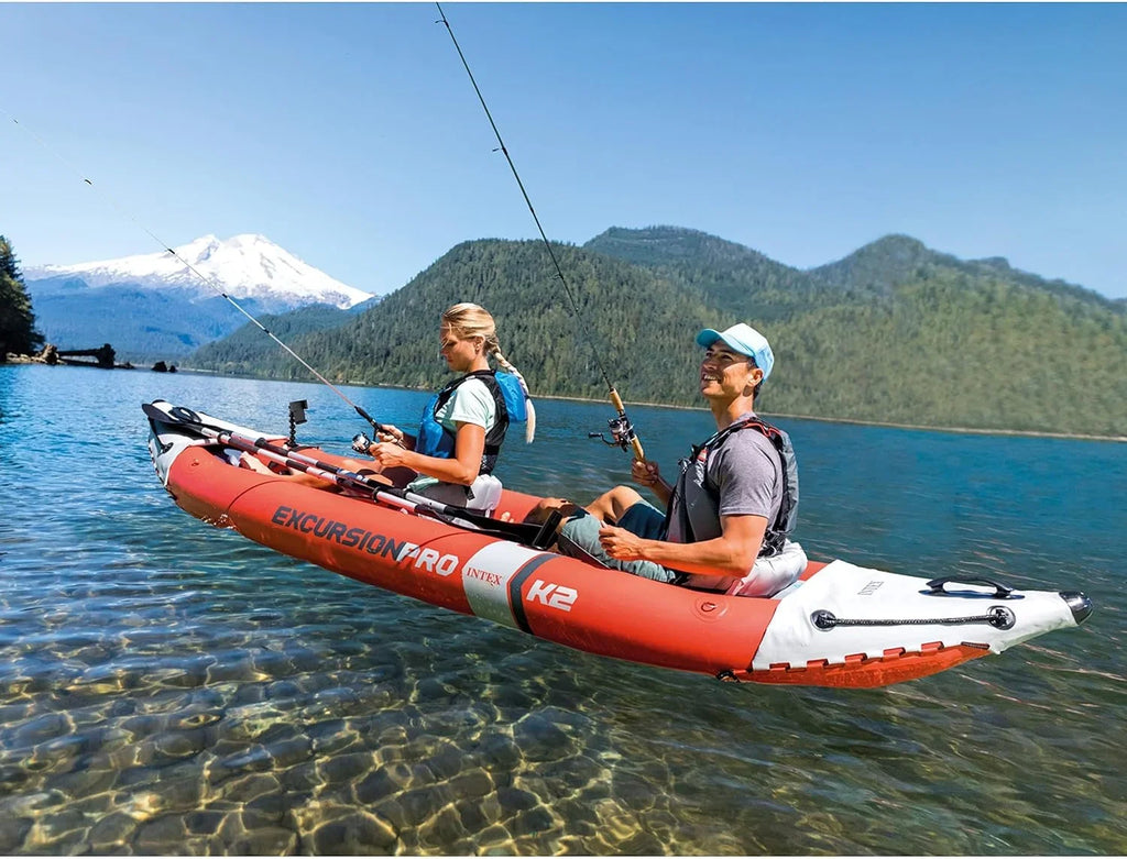 Handles and – Series: Pro Deluxe – Seat Bucket 86in Includes Grab Rod Pump Excursion Kayak PVC Inflatable Kayak – High-Output Adjustable Fishing Holders SuperTough Paddles INTEX –