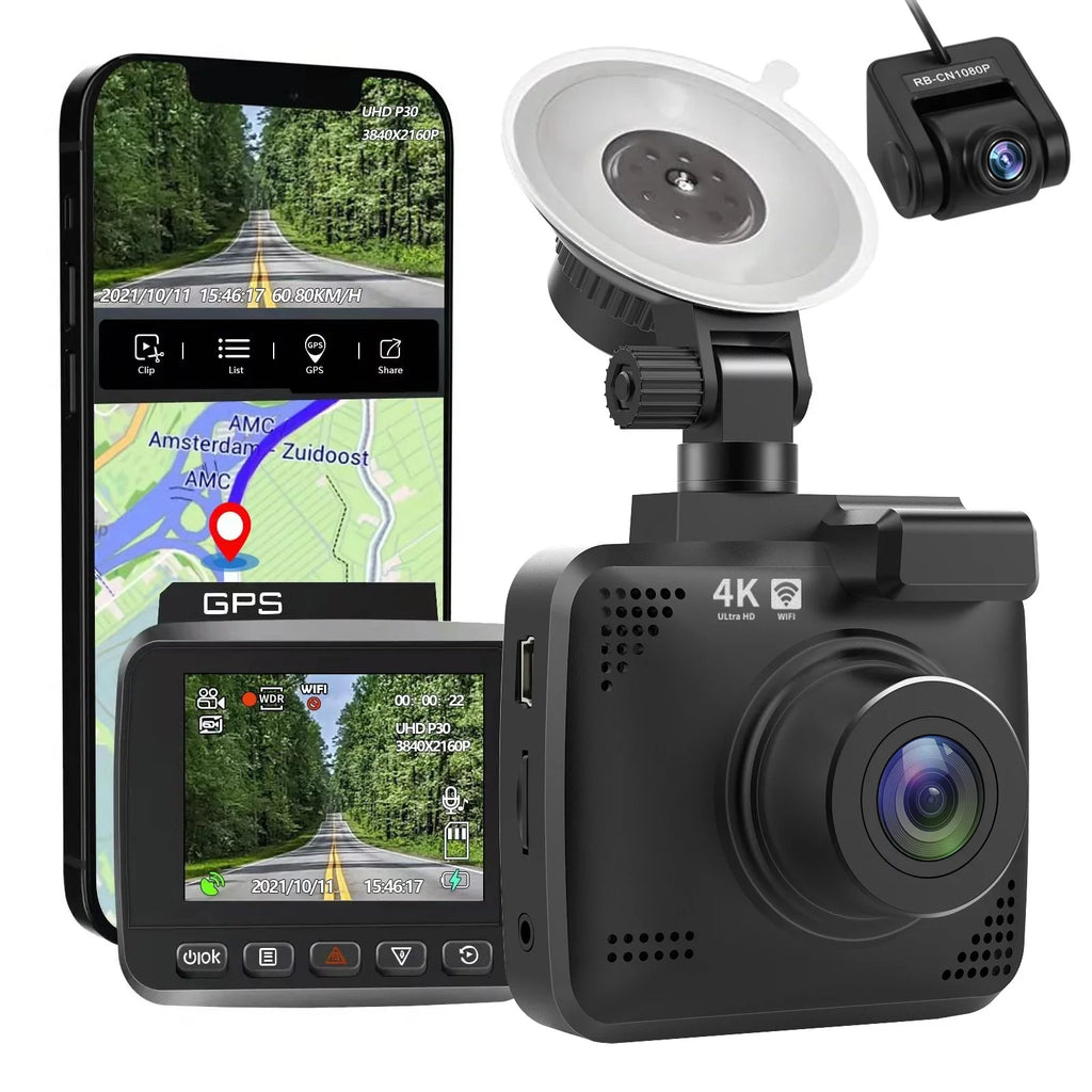 Driving 2160P & FHD Built-in 170° 4K Car for Recording, Rear Recorder Cam G-Sensor, Angle and Dash Camera, WDR, Monitor, Cam Night Parking Cars, Front with GPS Wide WiFi with Vision, Dash Loop