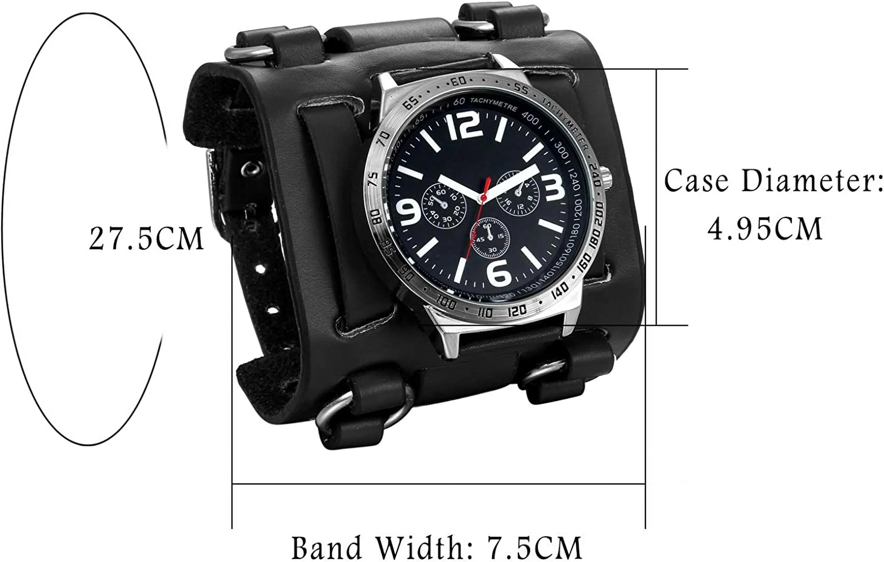 Leather for Costume Watch Watches Hip-hop Big Mens Black Wide Replaceable Halloween Gothic Steampunk Quartz Japan Cuff Dial Sport Wrist Genuine Bracelet Retro Watch Military