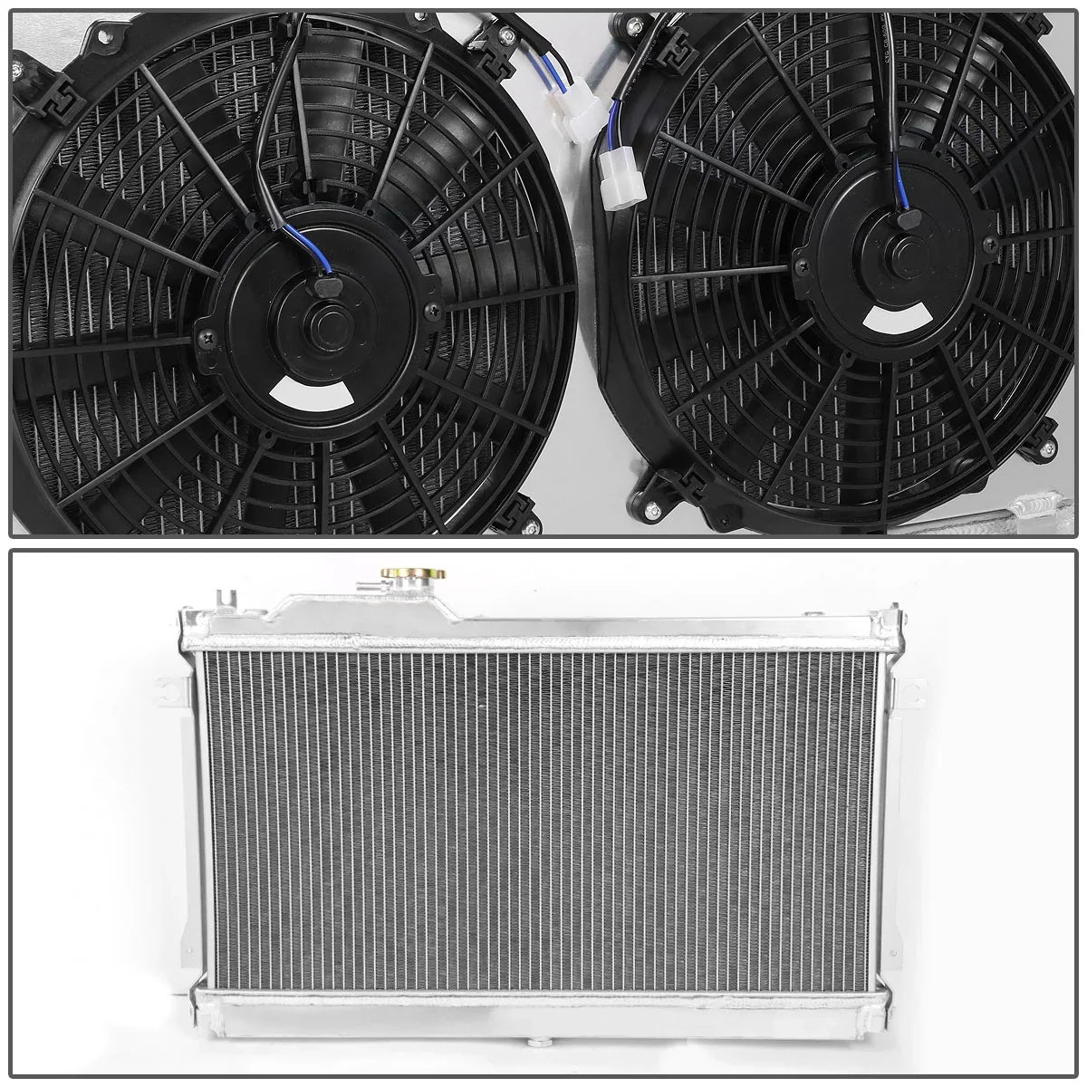 W/ gen MX-5 Cooling 1990 Bolt-on Mazda 1st - Miata Radiator to For Dual 2-Row Motoring Core DNA NA RA+FS-MM90-2 Fan Aluminum 1998 Shroud