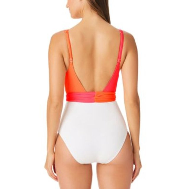 WHITE Colorblocked MULTI One-Piece US Tie-Front Large Sanctuary Swimsuit,