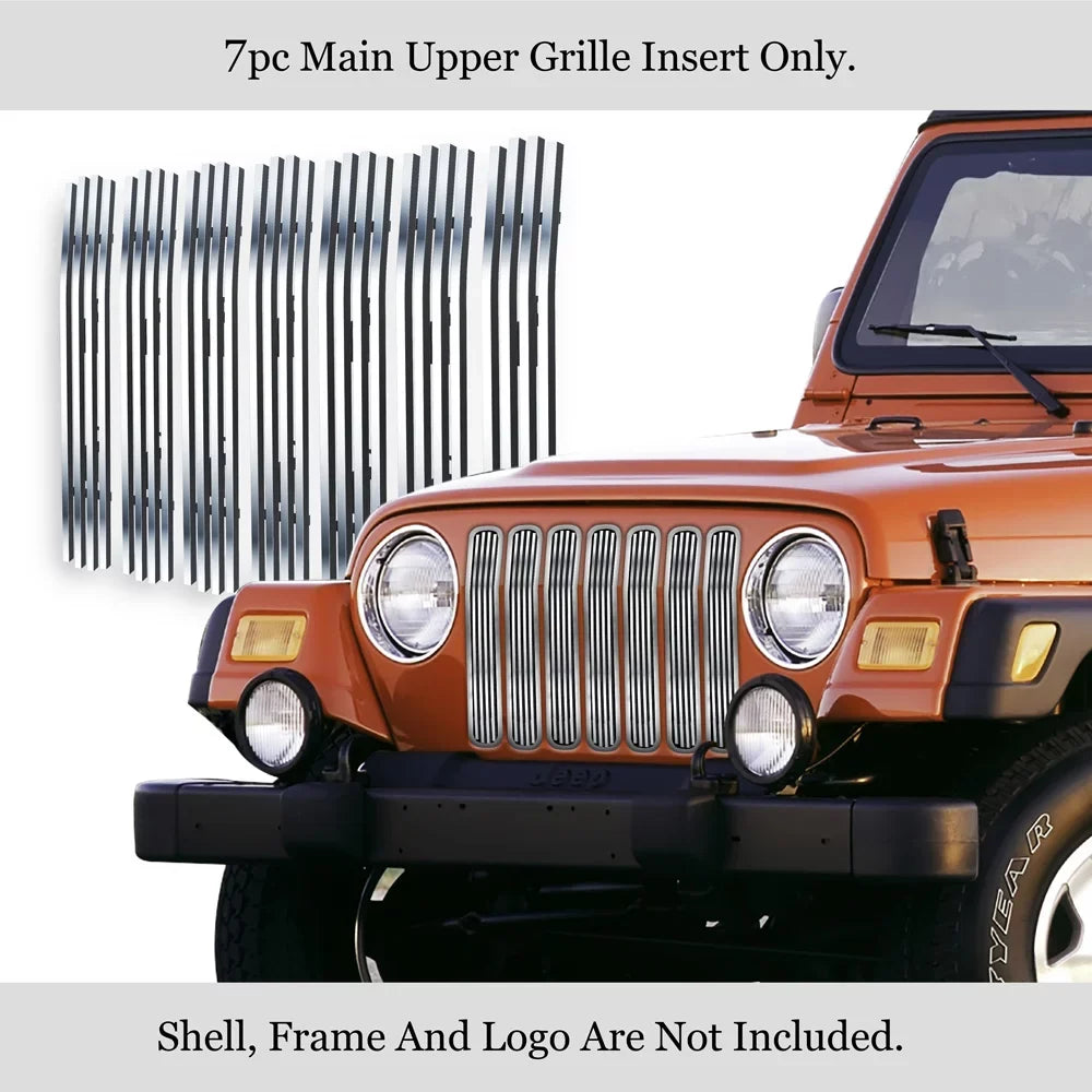Steel 1997-2006 Billet Upper N19-S09458J Main Grille Stainless with Compatible Chrome with Model Premium Jeep APS Shell 8x6 Chrome Wrangler