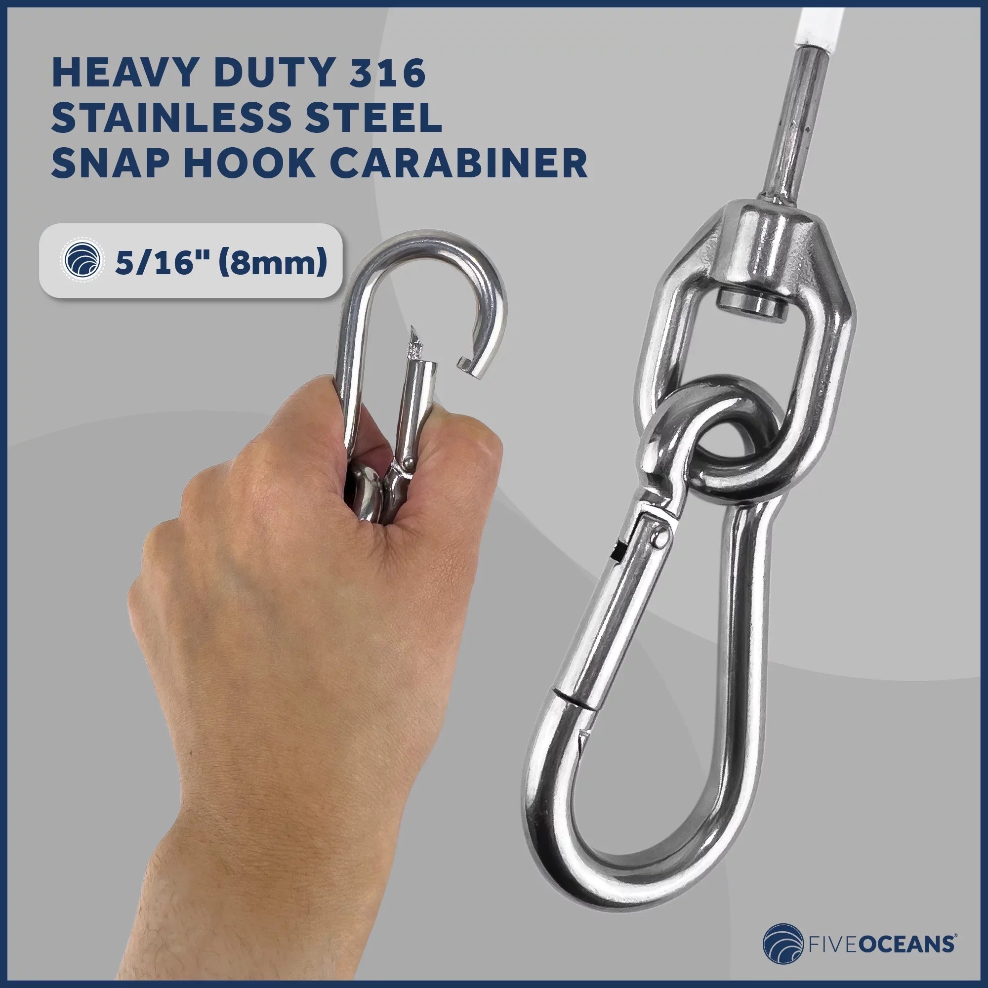 '- FO4560 Five PVC Straps, Wire Safety and Oceans 5/16-Inch Steel 7x19 U-Bolt 12-Inch Snap Duty Hook Anchor Rope, Heavy Includes Stainless Coated 5/16-Inch Carabiner 6mm