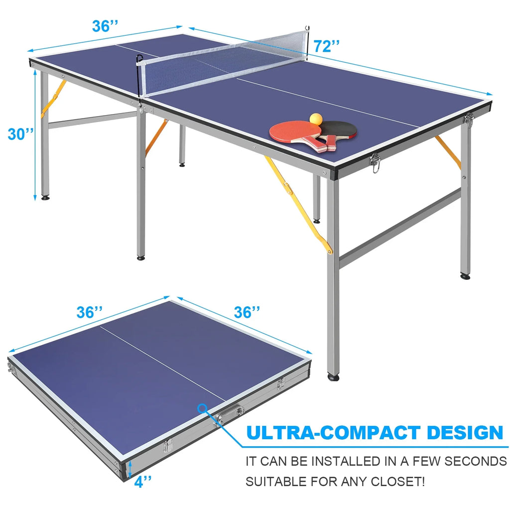 Net, with 2 Balls, 100% for Paddles Ping Set Pre-Assembled Set, Midsize Pong Outdoor 6ft Table Pong Table Folding Indoor Game and Ping Table Foldable Tennis Table
