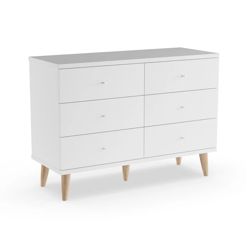 Knobs Modern 47-inch by BASIC Dresser White 6-Drawer Denhour Mid-Century with DH Wide