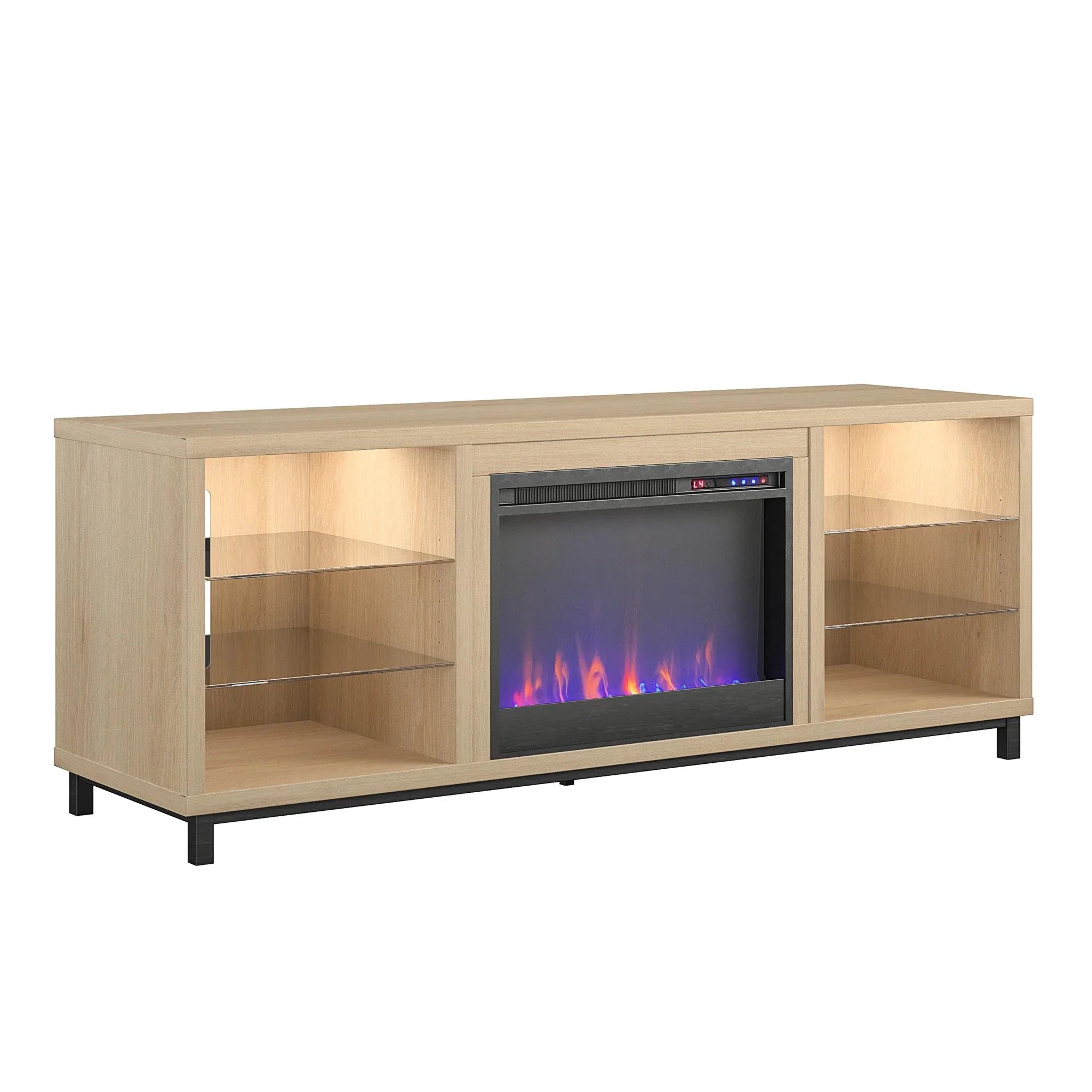 Stand Home Blonde TV to up in for Ameriwood TVs Lumina Deluxe 70" Oak Fireplace