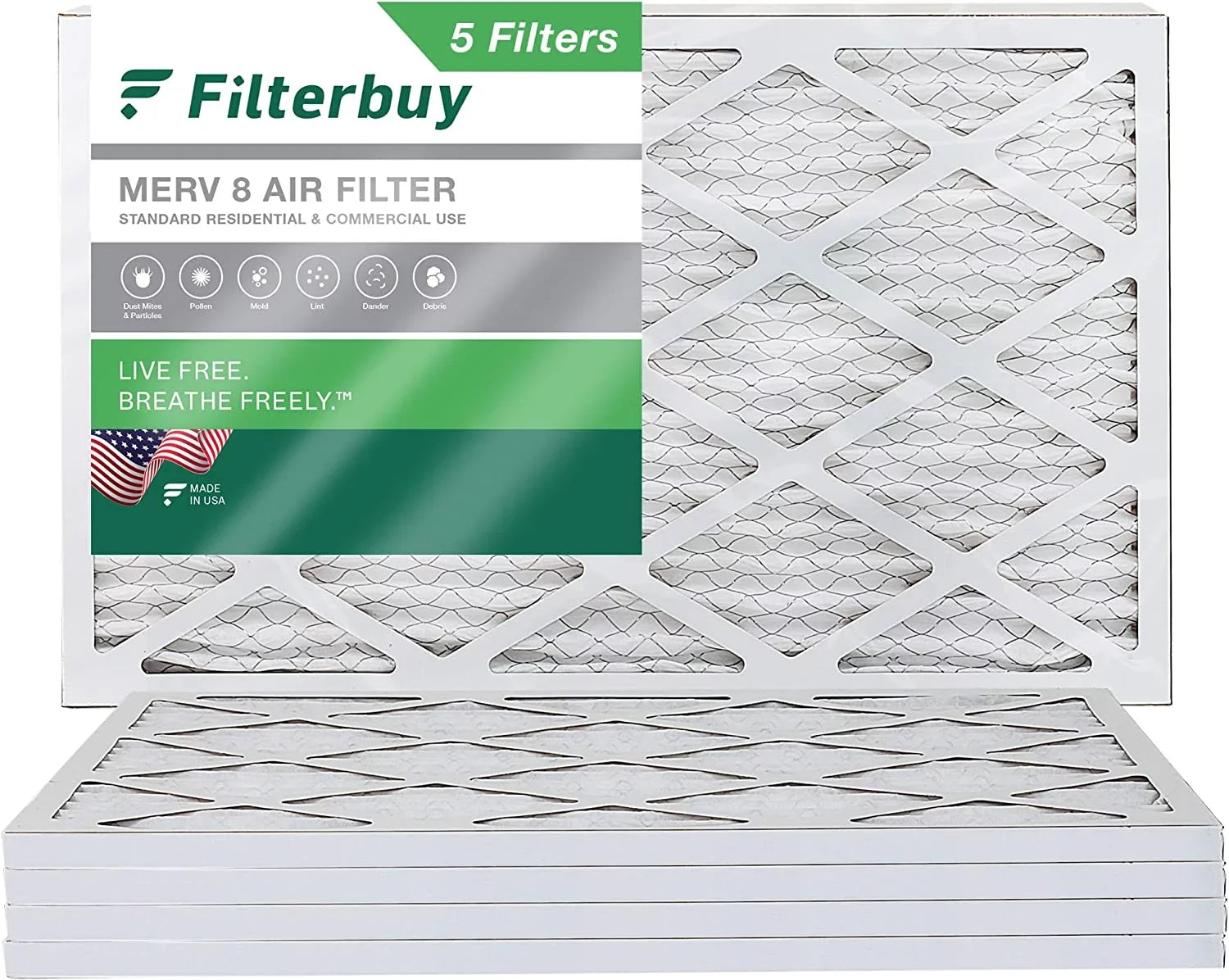 (5-Pack) Air Filterbuy Pleated HVAC MERV 15x28x1 AC Filters 8 Furnace