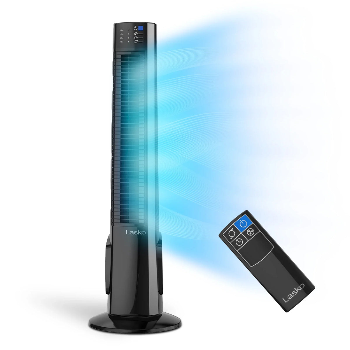 Fan Hybrid 38" Lasko Remote Black/Silver, Tower Timer, New 4-Speed T38415, with Control,