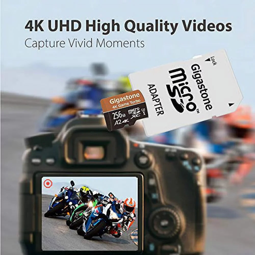 [5-Yrs 256GB Game Micro Go U3 Cameras, R/W Pro Memory UHS-I SDXC Run C10 App Turbo A2 Free-Data-Recovery] 4K Compatible, Switch Card, Cams, Dash 100/60MB/s Nintendo Gigastone