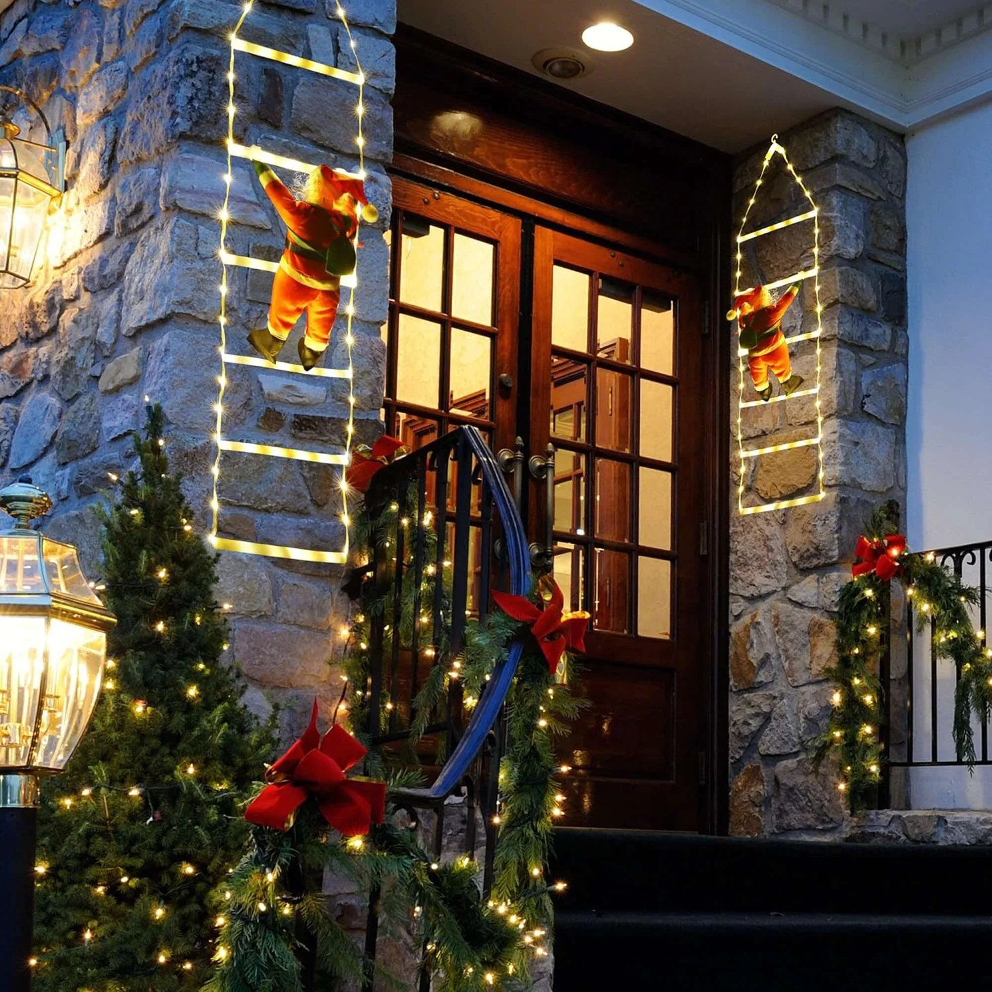 Porch Xmas for Lights Led Tree 10.5 Lava Lights Climbling Wall Ladder with Decor Santa Garden Roof Claus Outdoor Xmas Waterroof Lights Christmas Home ft