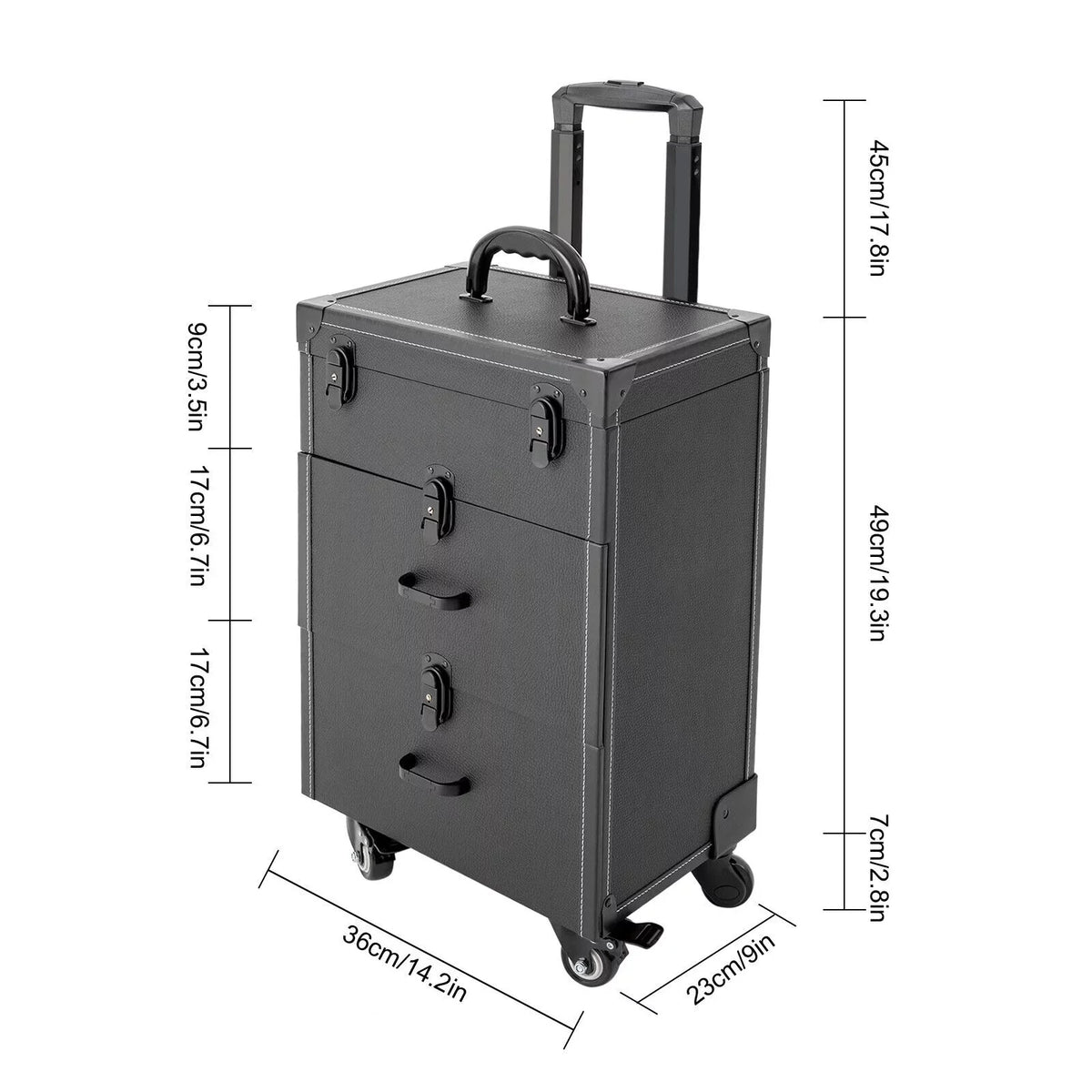 4 ZhdnBhnos Rolling w/ Makeup Trolley Wheels Box Case & Cosmetic Storage Organizer Lock Train Polish (Black) Luggage Nail