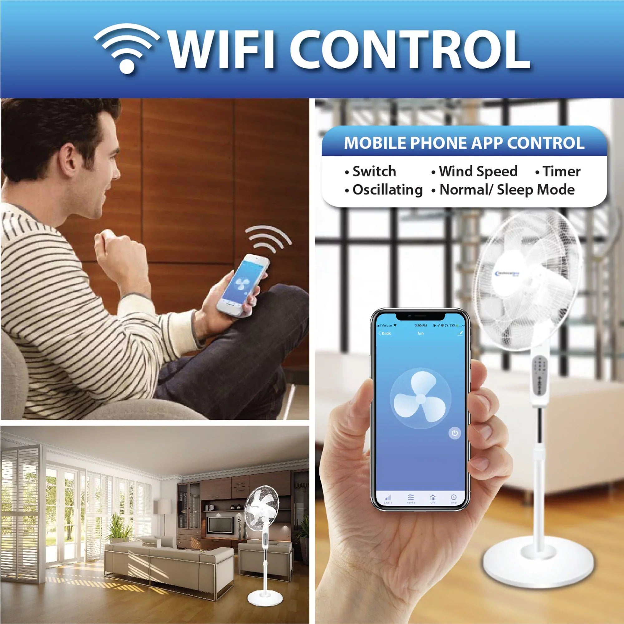 Compatibe with Pro Enabled Oscillating Home Voice Technical Alexa/Google Amazon with 16" Feature, Fan WIFI Standing
