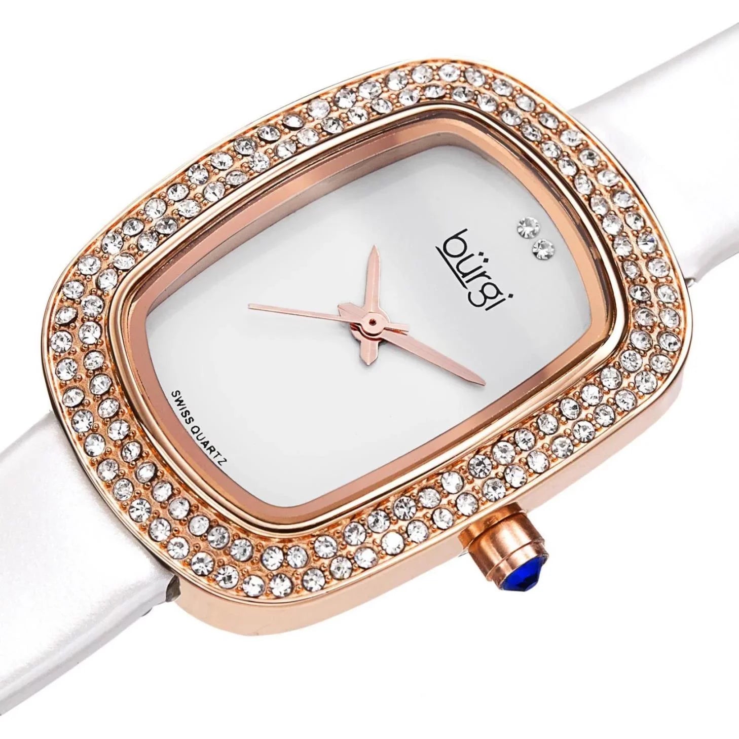 Crystal Strap Watch Swiss Rose-Tone Quartz Women's