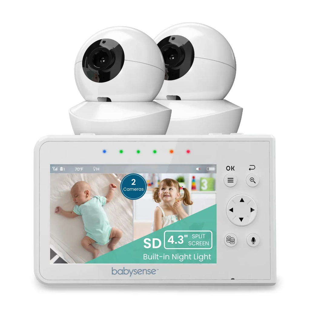 Two-Way Vision, Video Light Babysense with Screen Monitor, 4.3" Split Display Talk, & 2 PTZ Cameras, Long Range, Night V43 Baby