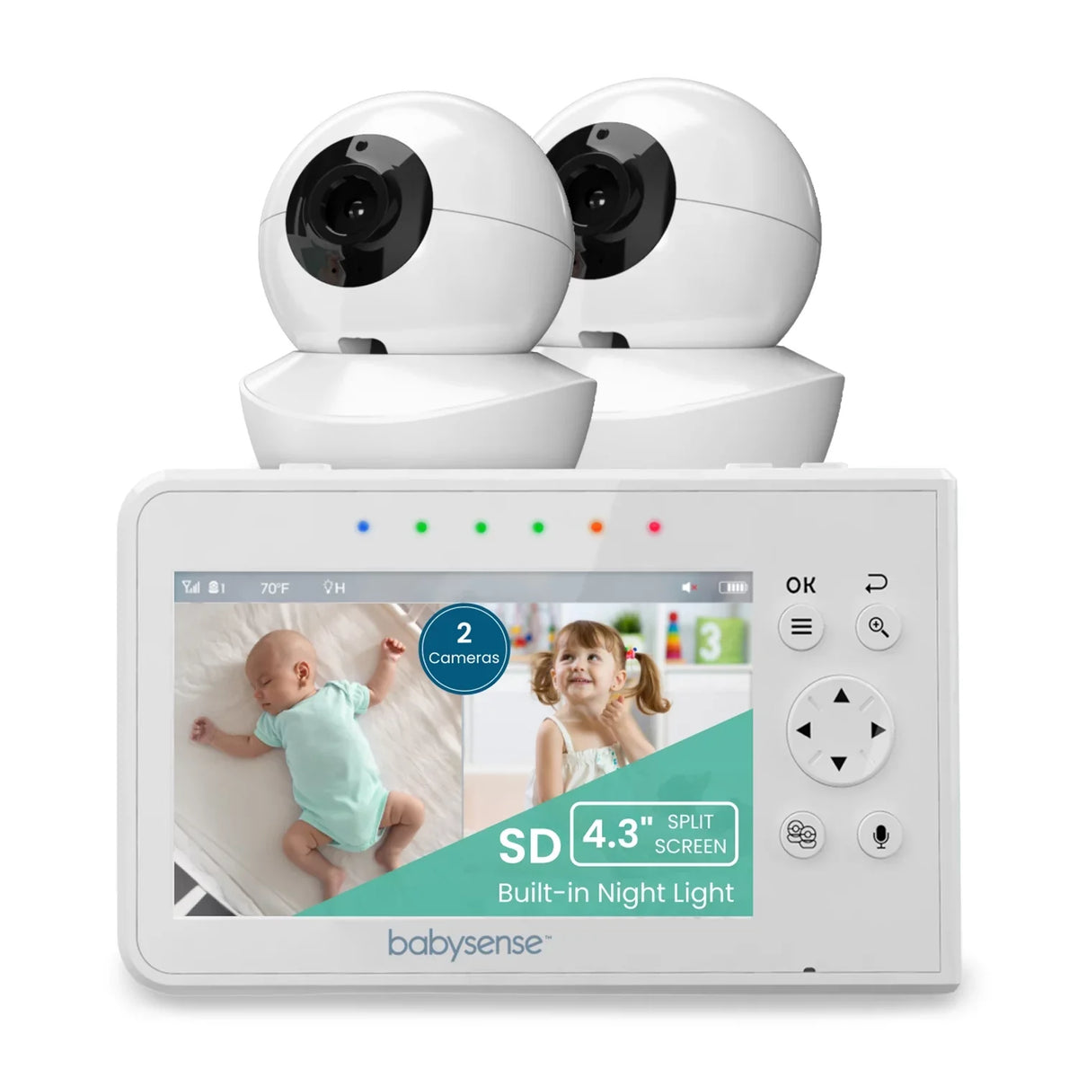 Two-Way Vision, Video Light Babysense with Screen Monitor, 4.3" Split Display Talk, & 2 PTZ Cameras, Long Range, Night V43 Baby