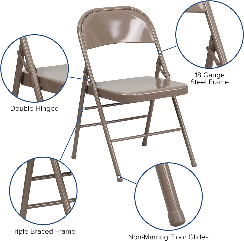 Triple Series HERCULES & Hinged Beige Metal Folding Chair Double Braced