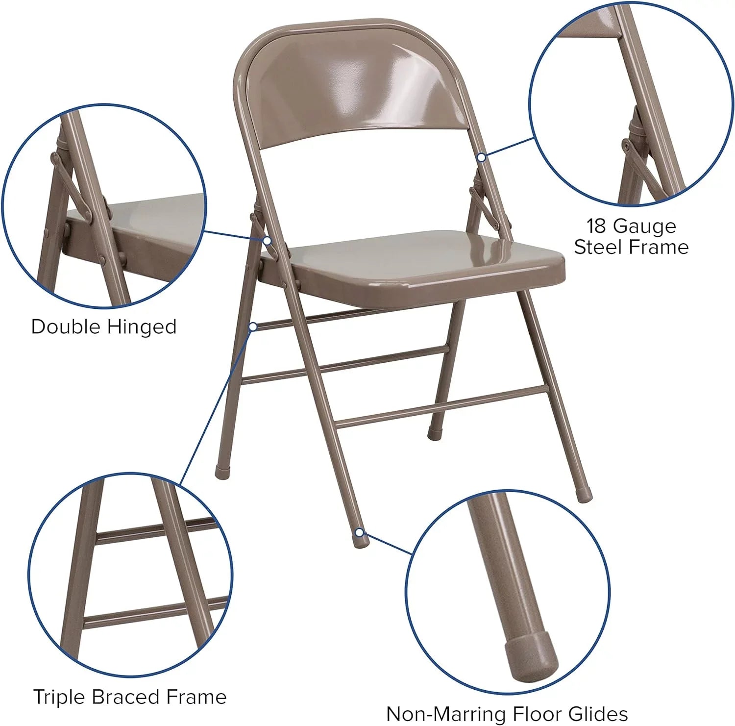 Triple Series HERCULES & Hinged Beige Metal Folding Chair Double Braced