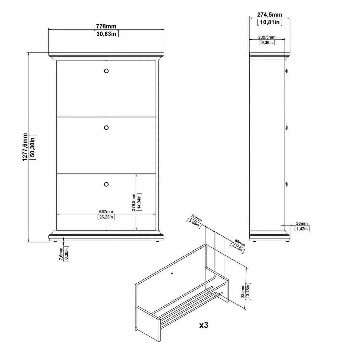 Cabinet Contemporary Allora Wood in Shoe White Drawer 3