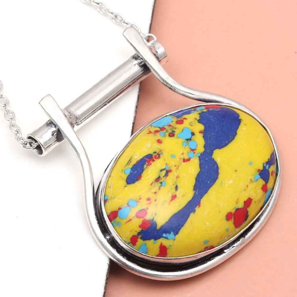 Silver in Handmade 20 Day Jasper Mosaic Jewelry Gemstone 925 Necklace Mother's