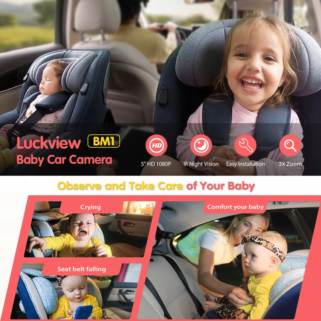 Car Camera Back Seat Camera Baby Observing Driving 3X Car Night Monitor Zoom Baby Camera Luckview While Facing Monitor Safety HD Vision, Rear Baby for Car Seat Car Children Baby