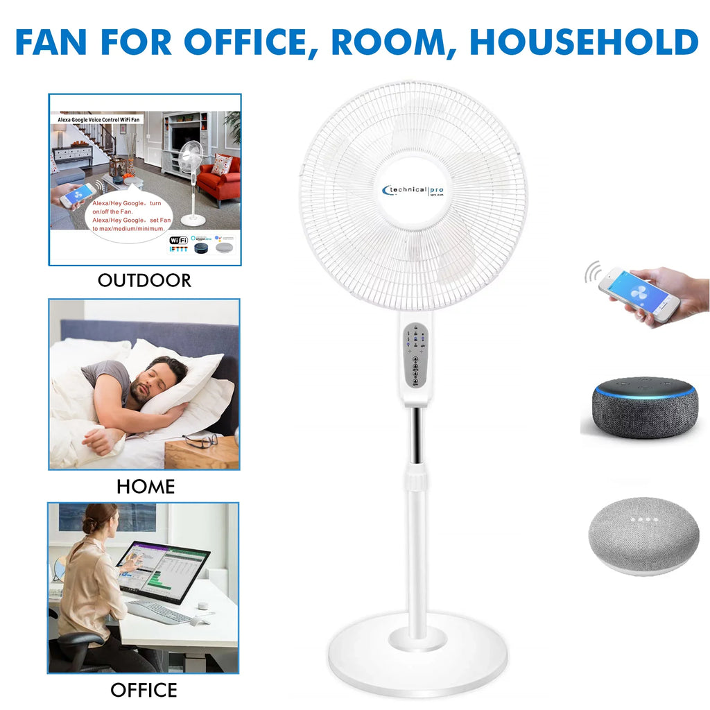 Compatibe with Pro Enabled Oscillating Home Voice Technical Alexa/Google Amazon with 16" Feature, Fan WIFI Standing