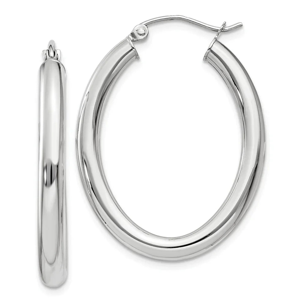Men Hoop Adults Earrings; for for 3.5mm White and Women Teens; Gold Polished Oval Real 14kt Tube and