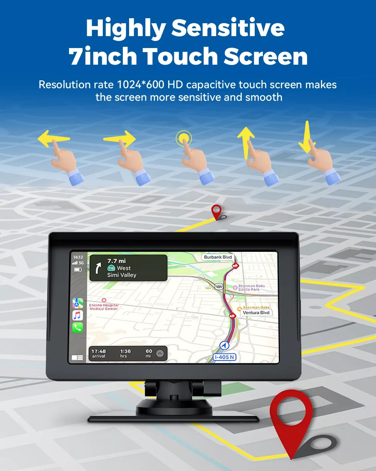 Portable Audio Camera,HD Airplay,Android Car Inch Video,Car GPS with Wireless Reverse Stereo Carplay,1080P Navigation Receivers Portable Auto,Bluetooth,FM, Siri 7 LAMTTO Apple with Car Touchscreen
