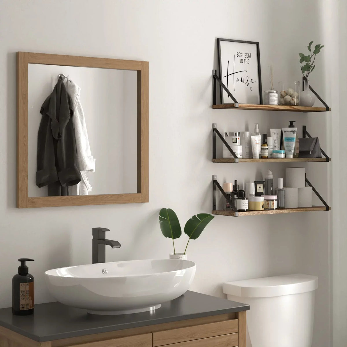 Over Float 3 Organizer, the 24" Bathroom Shelves Wallniture Toilets Shelf Bora Burned, Laundry of Wall Storage Set Natural