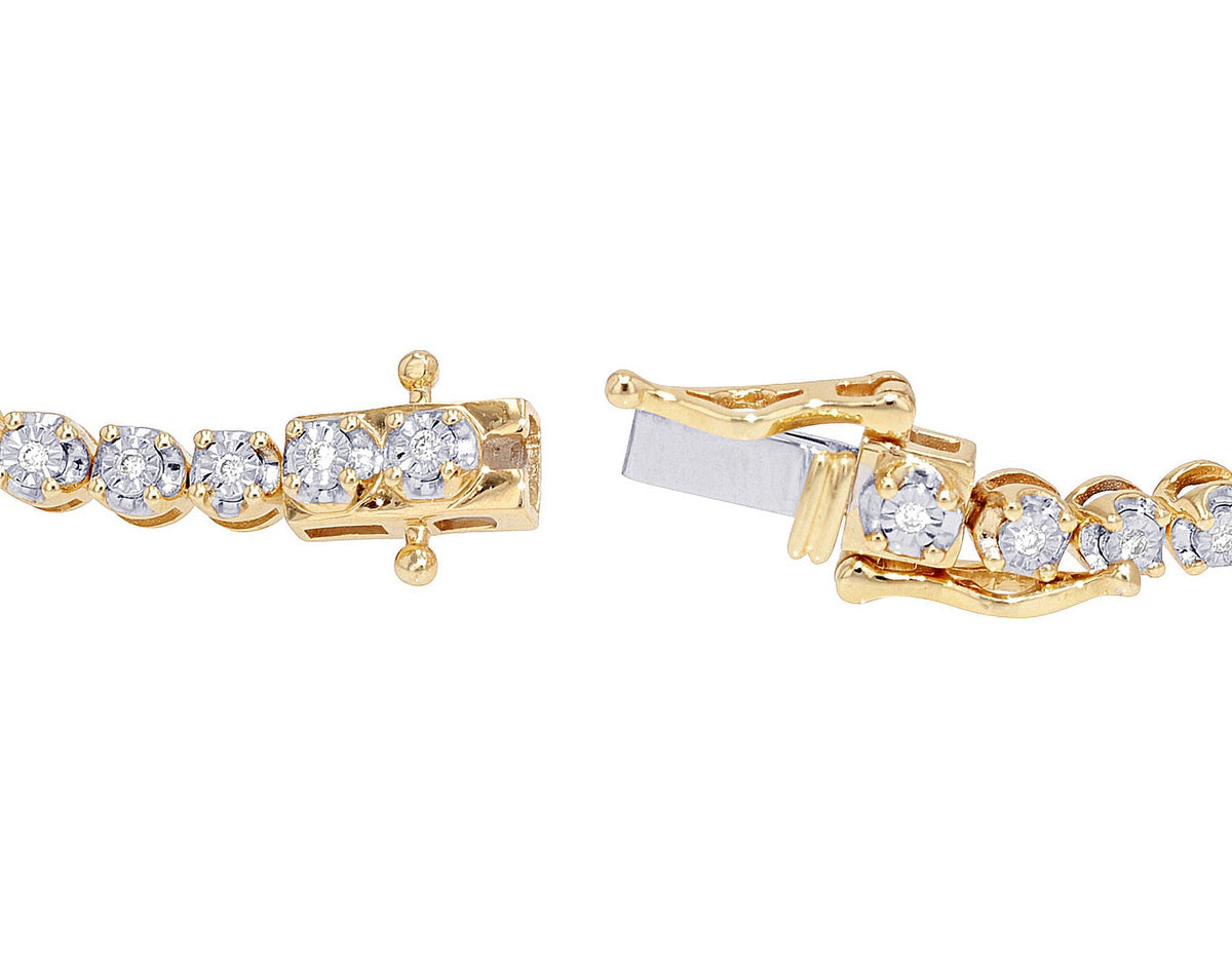 3MM Set 7" n CT Illusion Toni Diamond 1.30 Gold Cluster Baguette Halo Yellow-White Bracelet
