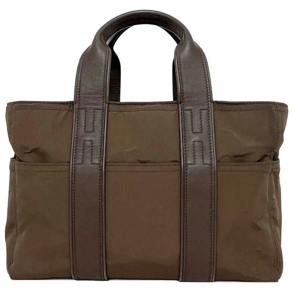 Leather PM Brown Silver HERMES Handbag Nylon Pre-Owned Women's Acapulco Tote Hermes (Fair) Bag