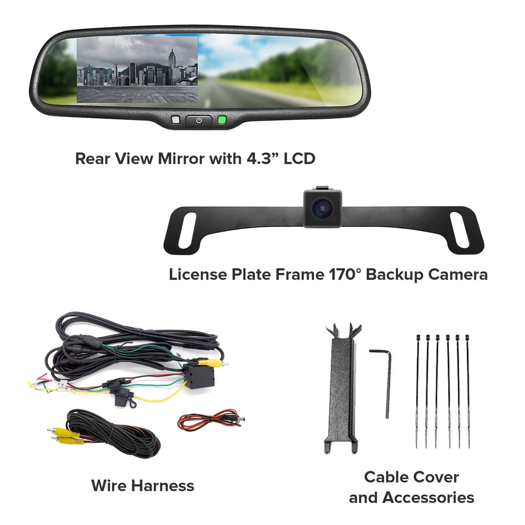 Master for Safety Waterproof Screen with Enhanced Universal Kit OEM Fit Mirror + 4.3” LCD View Camera - Rear Tailgaters Car Backup 170°