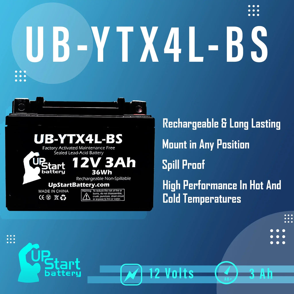 DS90F, Replacement - 3Ah, Battery 12V, 4-Pack Quest ATV 90CC Free, Bombardier Activated, UpStart Battery UB-YTX4L-BS 2004 DS90, Maintenance for Factory (Can-Am)
