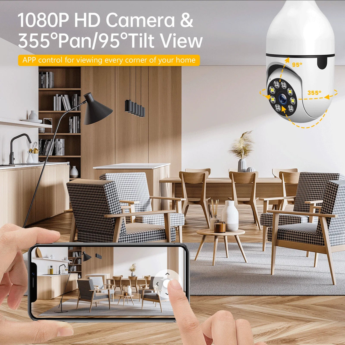 Wireless Camera Outdoor, Remote Wifi 2-Way Security E27 Detection Vision 360° 1080P Color Audio Night Dome Motion Access (2PCS) Camera TOGUARD Light IP Camera with Bulb 2.4G