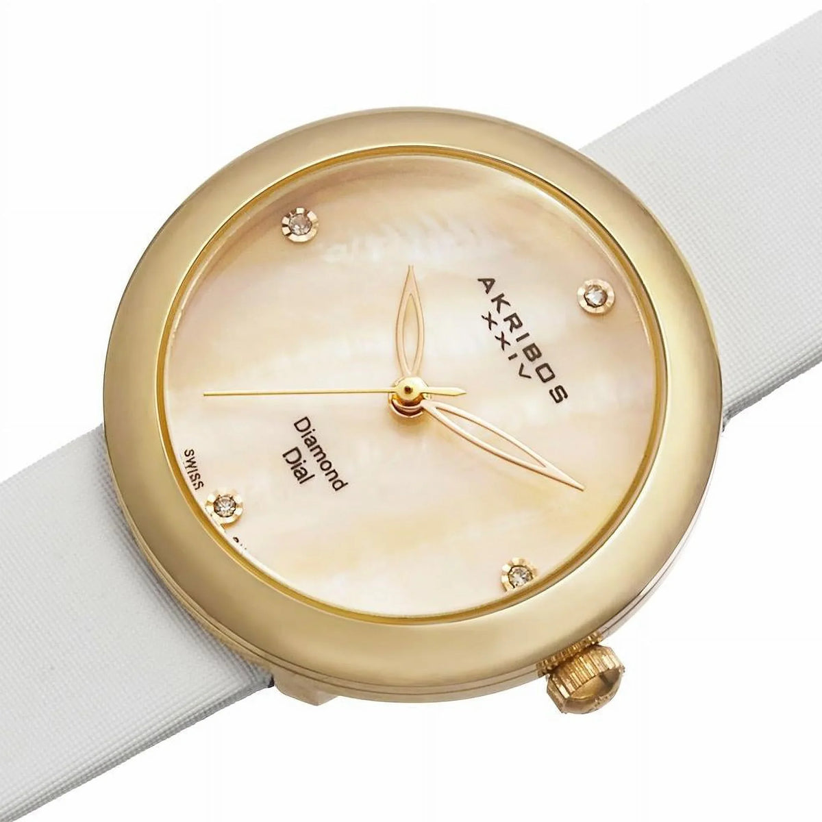 MOP Womens Dial Diamond Strap Swiss AK687YGW Quartz Watch Satin