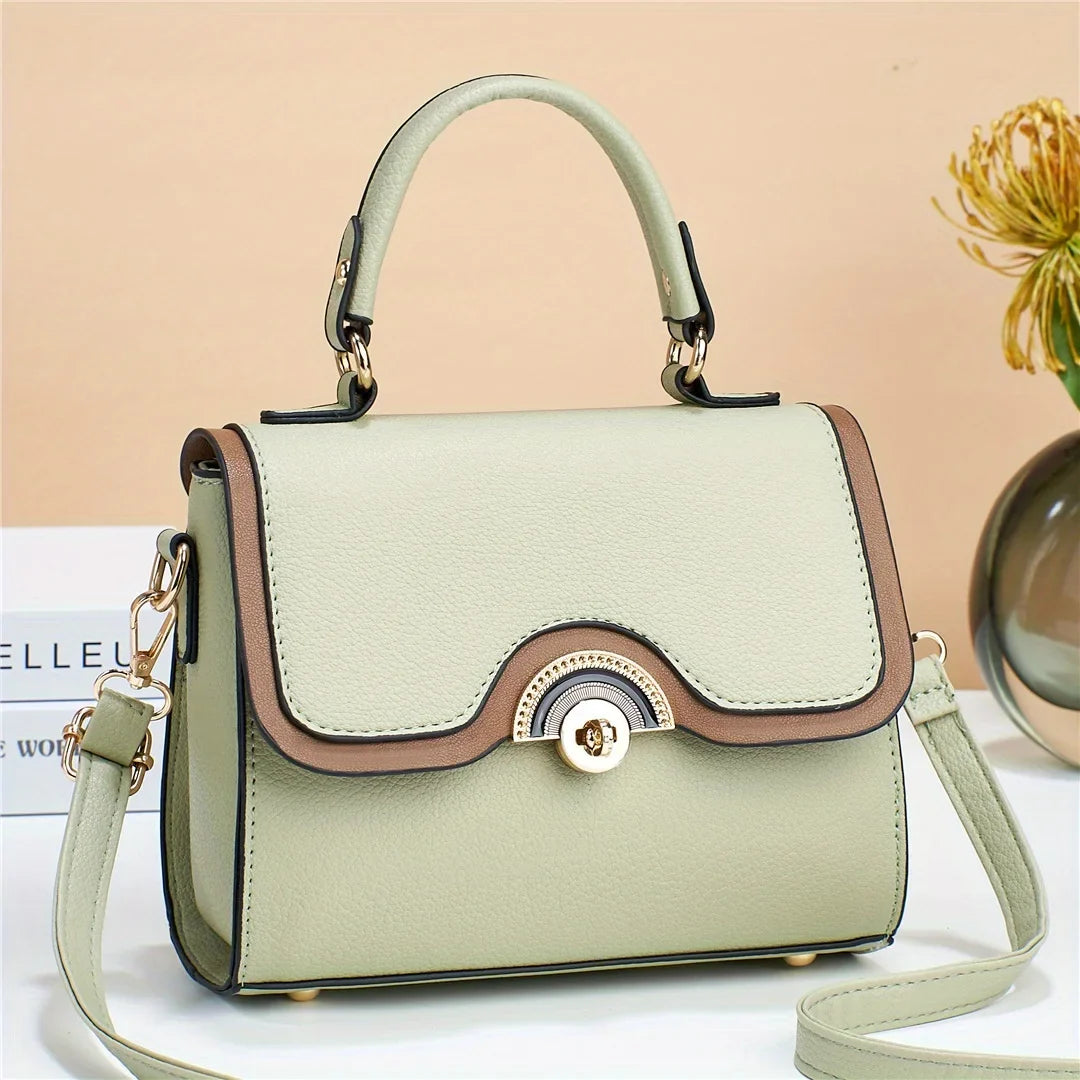 Crossbody Women's Junior Purses Square Handbags, Bag, Ontrast Turn Lock Trendy Color Flap