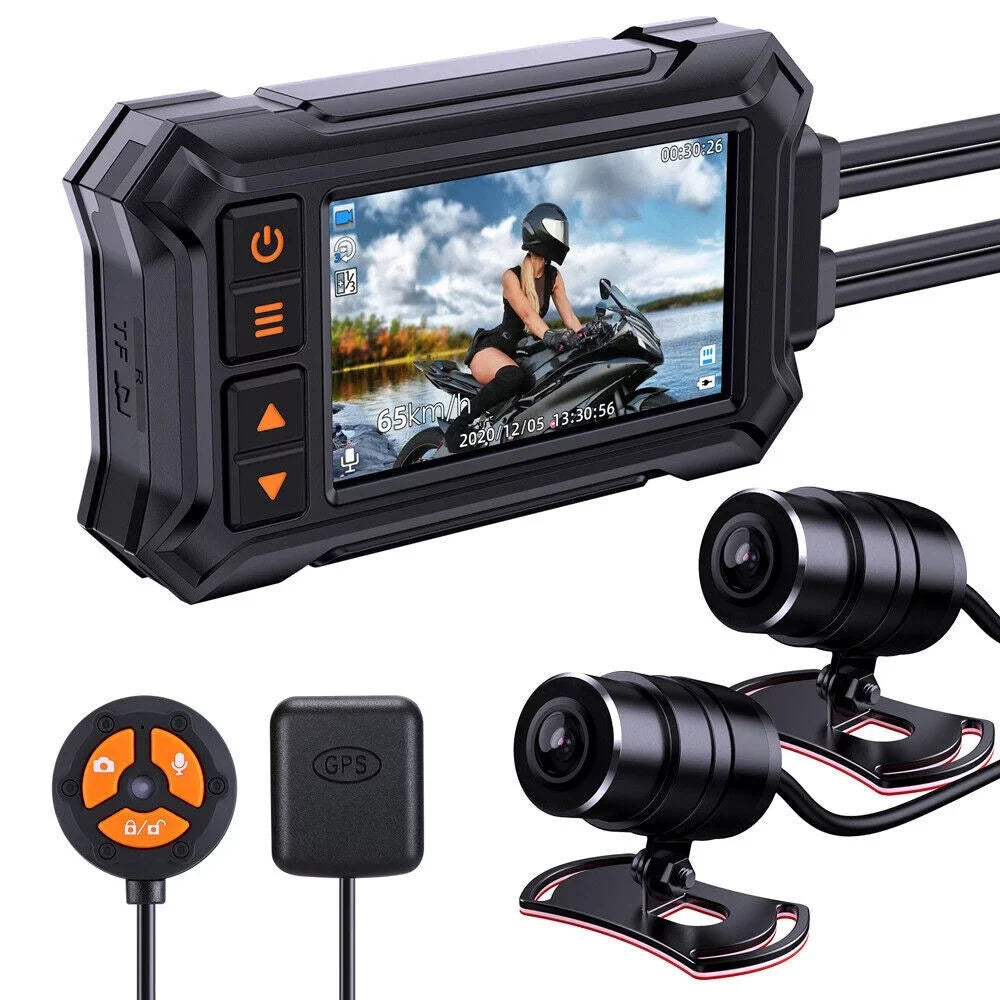 Dash Motorcycle A12 GPS Waterproof Vision Rear Front WIFI 1080P 3" Night Camera