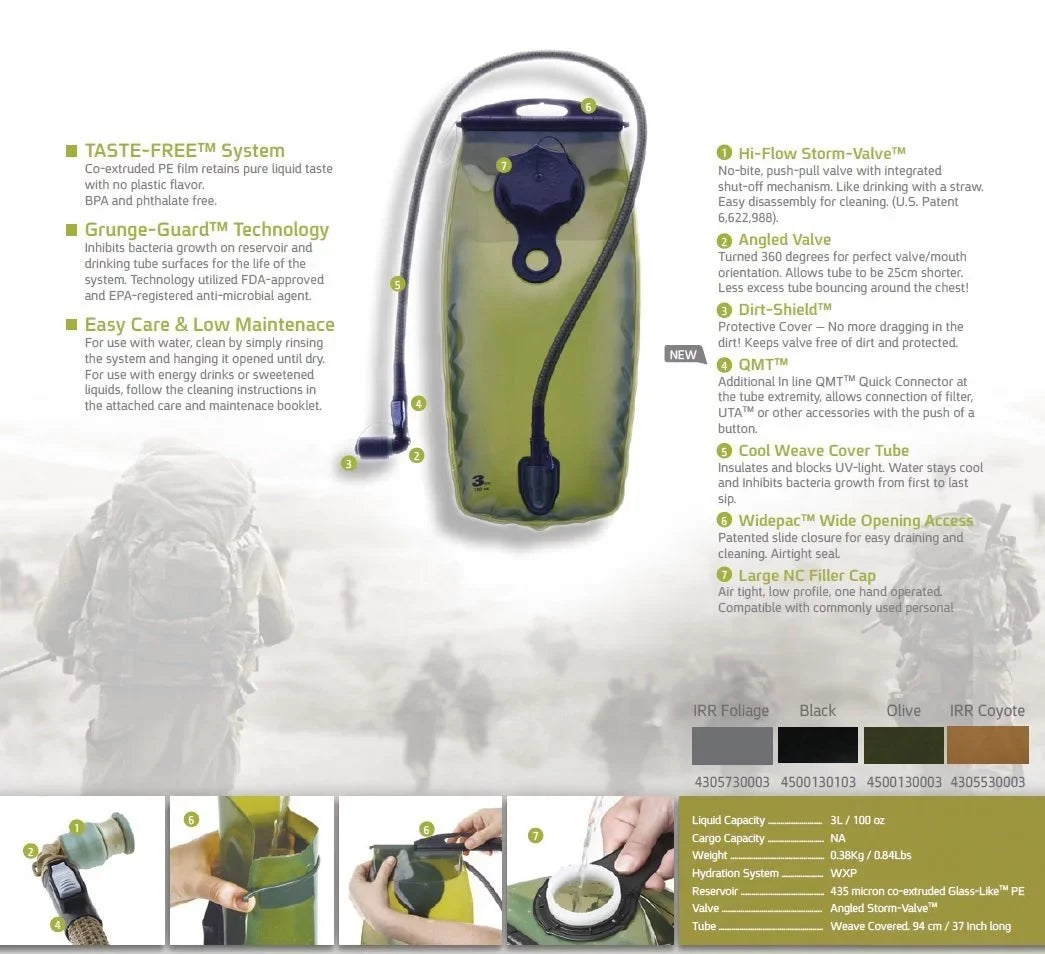 WXP Tactical with Storm 2Liter Valve, Black Reservoir Hydration System Source