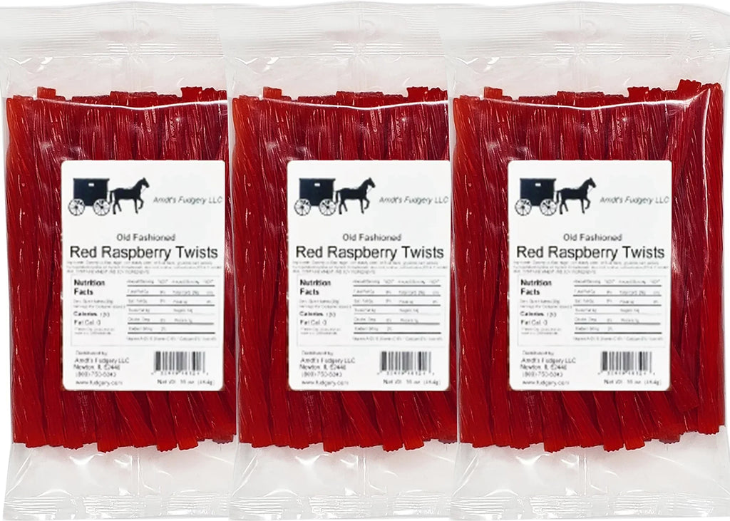 Twists Licorice Amish - Pkgs Raspberry - Oz 16 Three Red