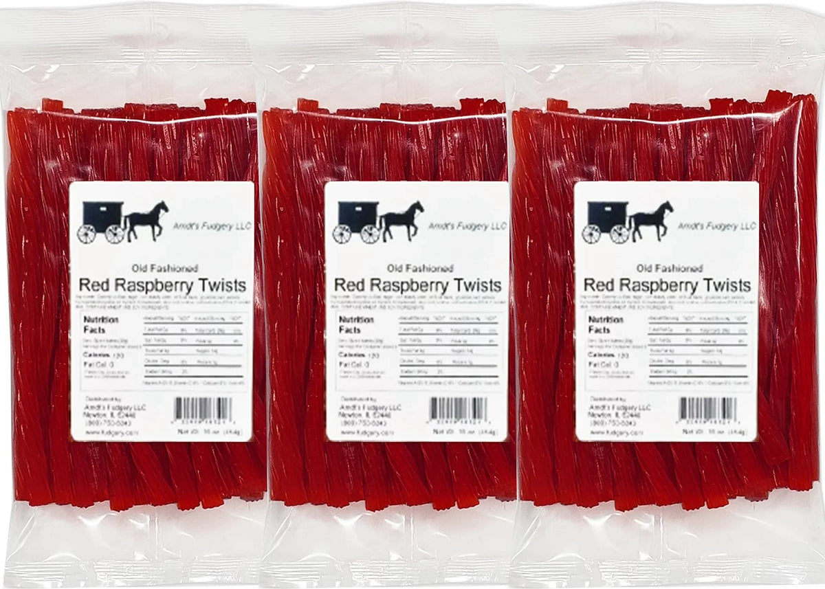 Twists Licorice Amish - Pkgs Raspberry - Oz 16 Three Red