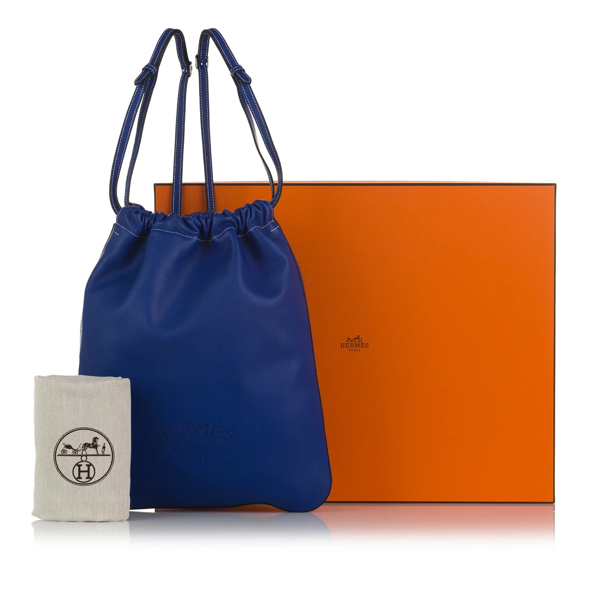 New) (Like Unisex Leather Hermès Pre-Owned Blue Calf Authenticated Bridado Cheri Backpack