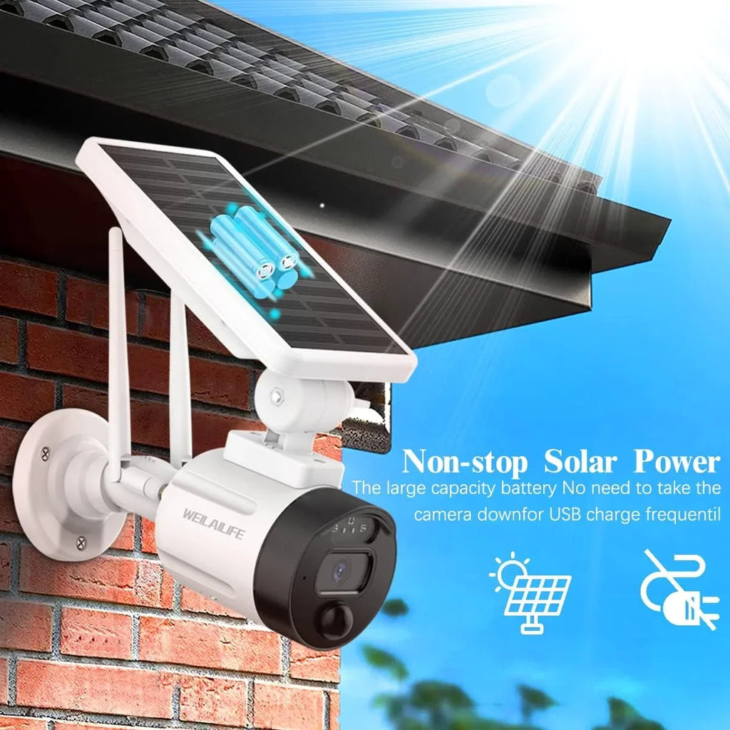 Dual Panel, AI Camera Battery Detection, Night Surveillance Pack) Security WEILAILIFE Outdoor Camera, Vision, Solar 2K Rechargeable Wi-Fi Antenna with Solar (2 Wireless